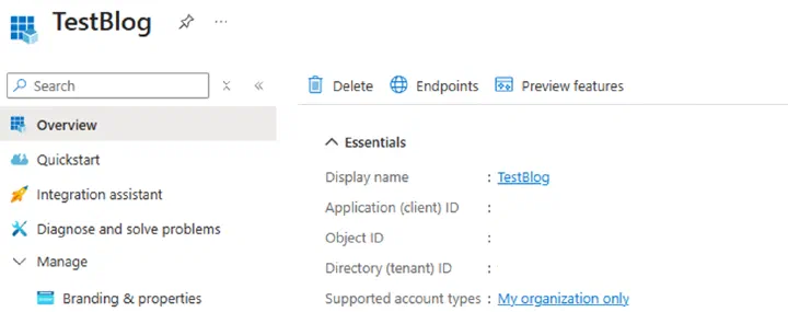 App Registration Overview Page